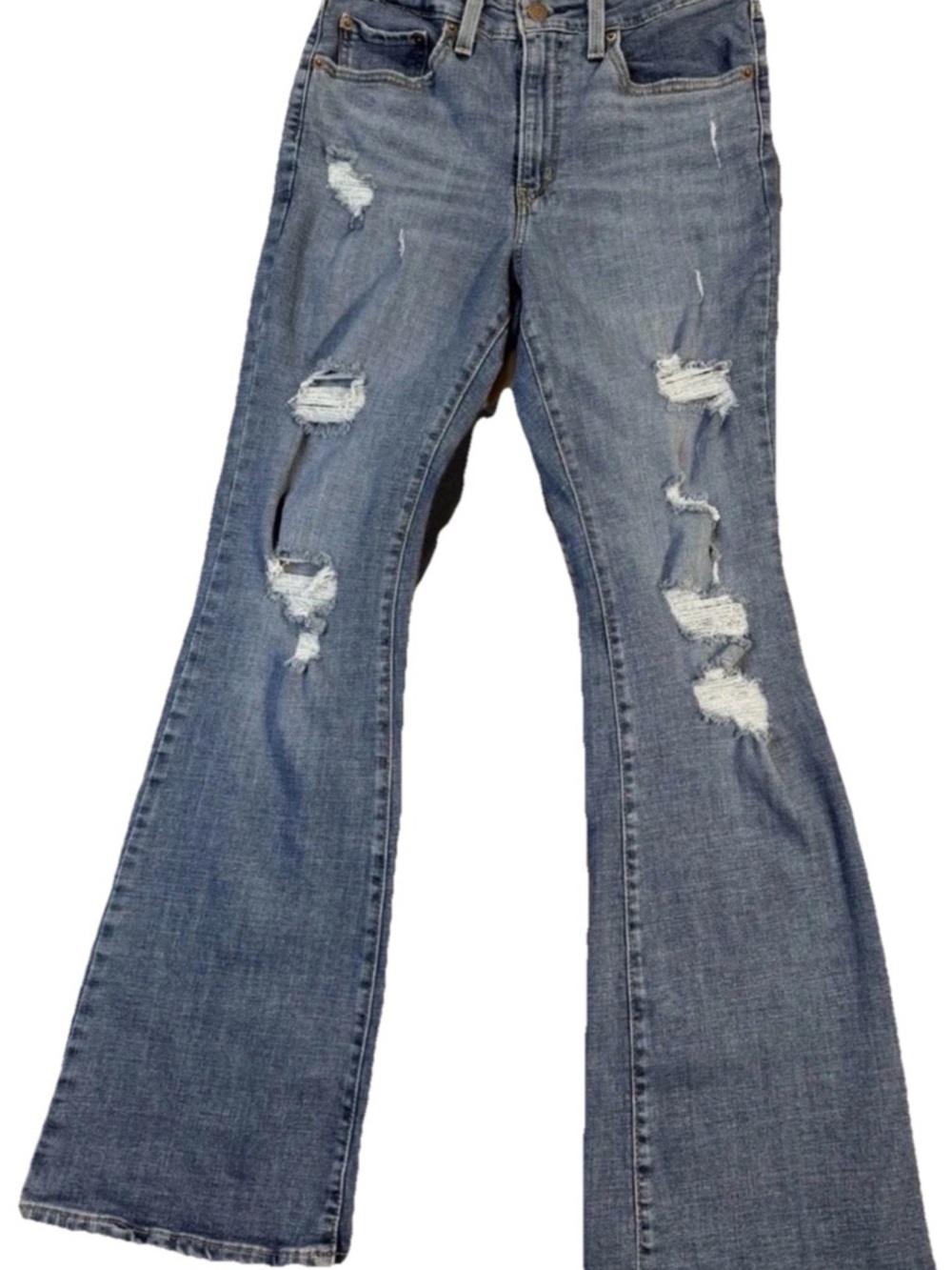 Levi’s 726 High Rise Flare Jeans Women’s Size 30 Distressed Stretch Medium Wash - Picture 2 of 12